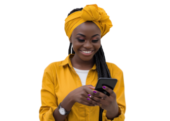 African Woman Using Smartphone Smiling