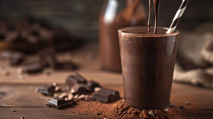 Chocolate smoothie with chocolate powder poured