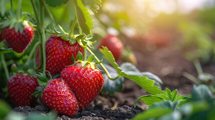 red strawberries grow in the garden