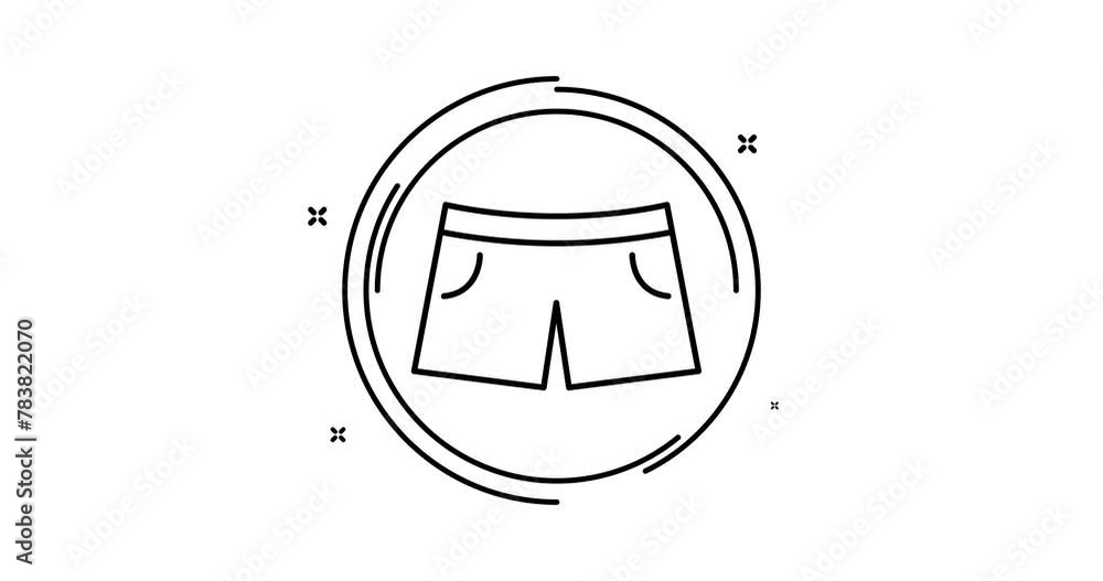 Poster shorts animated outline icon with alpha channel. shorts rotation appearance 4k video animation for w