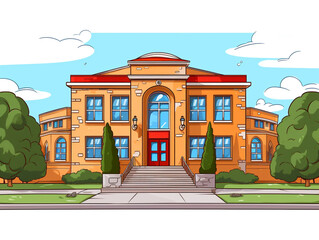 The front view of the design of government school buildings in western countries. 2d flat illustration style.