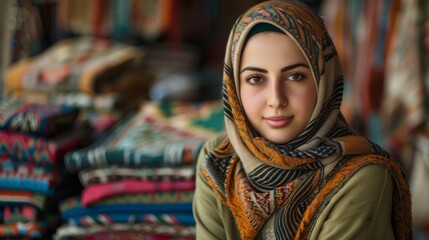 A woman from the Middle East wearing hijab attends a workshop on traditional crafts and arts
