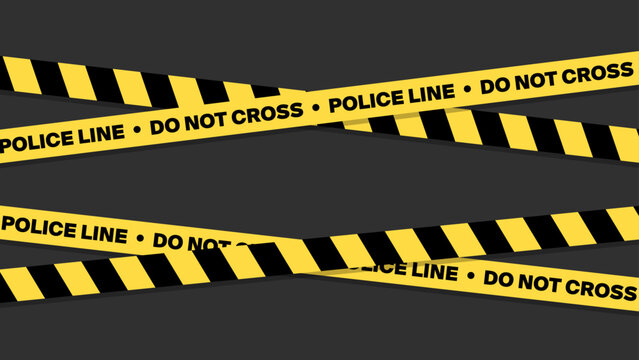 Yellow Police Warning Tape Wrapped Around, Isolated on Dark Background. Police Lines, Wide Vector Design, Banner for Web, Social Media. 