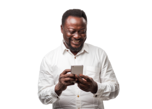 Happy African Man Using Smartphone