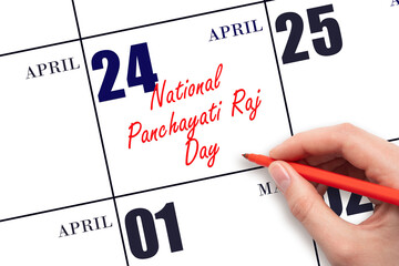 April 24. Hand writing text National Panchayati Raj Day on calendar date. Save the date. - obrazy, fototapety, plakaty
