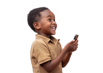 Young Boy with Phone Smiling