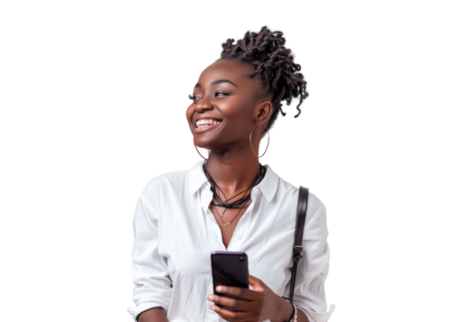 Smiling African Woman Holding Phone
