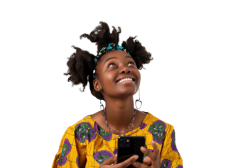 Smiling African Female with Smartphone