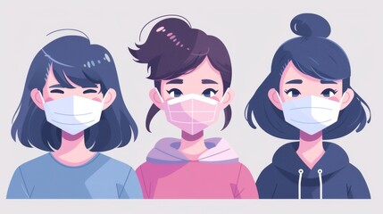 Illustration that promotes health promotion for COVID-19 featuring three important tips for wearing a mask