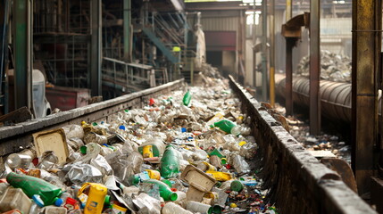 Industrial Waste Management, Recycling Plant Sorting Various Materials
