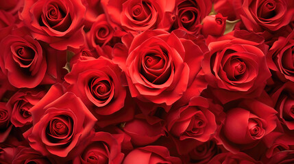 Red roses background, Many red flowers on a blurred background. - 783825268