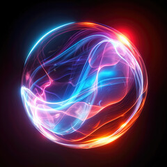 Ball with liquid electricity and multicolored plasma inside, isolated on black background