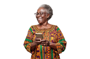 Smiling African Elder with Phone
