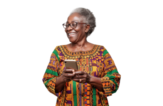 Smiling African Elder with Phone