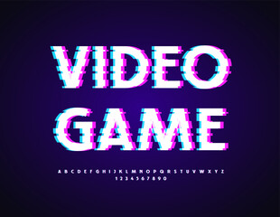Vector creative poster Video Game. Bright Digital Font. Modern Alphabet Letters and Numbers set