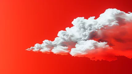 Gordijnen A red background with white clouds. white clouds against a red background, in the style of neo-geo minimalism, psychedelic surrealism © Nataliia_Trushchenko