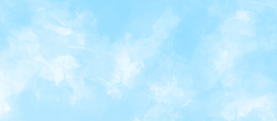 blue sky with clouds watercolor background with splashes, Chaotic light watercolor background paper texture, Abstract soft sky blue watercolor paper textured illustration.