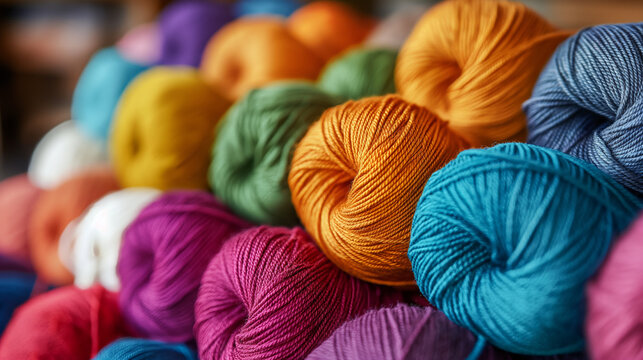 Colorful blended yarn stacked neatly in a hosiery factory for garment production