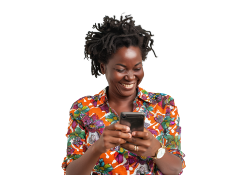 Smiling African Woman with Smartphone