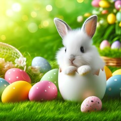 Easter bunny and eggs. Generative ai