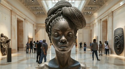 A high definition image of a hollow sculpture outline made of lead alphabet letters of a modern day black woman  - obrazy, fototapety, plakaty