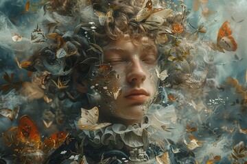 A collaborative artwork created by an AI and a human, merging classical painting techniques with surreal digital effects to create a unique portrait