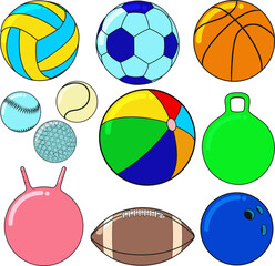 balls sports and recreation football and rugby and soccer, tennis and golf and other things
