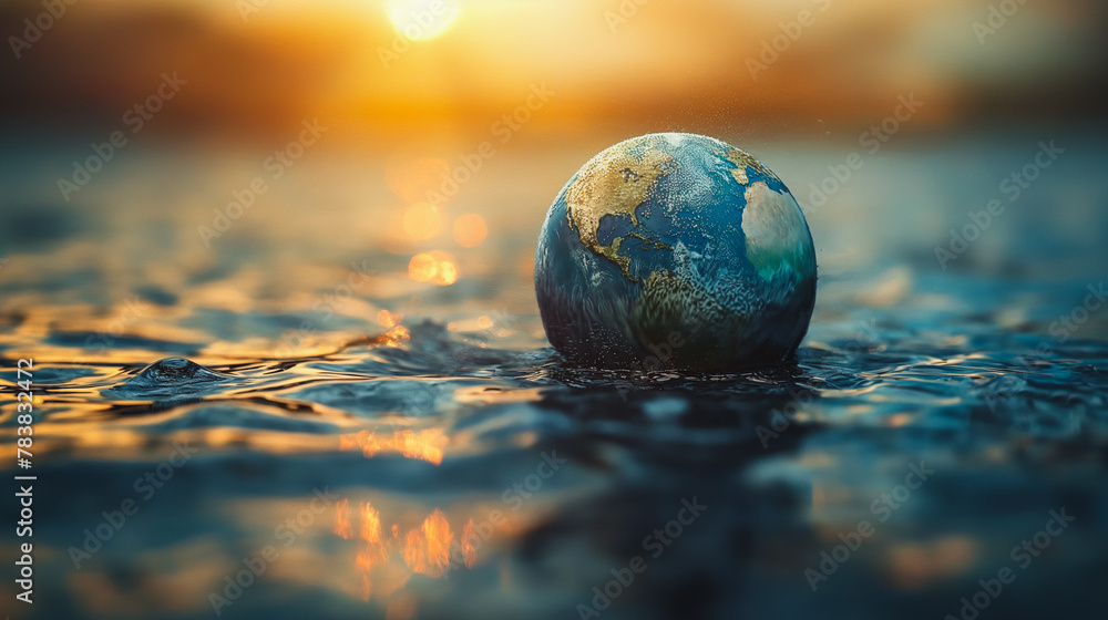 Poster a small globe is floating in the ocean