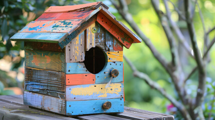 Colorful wooden bird house