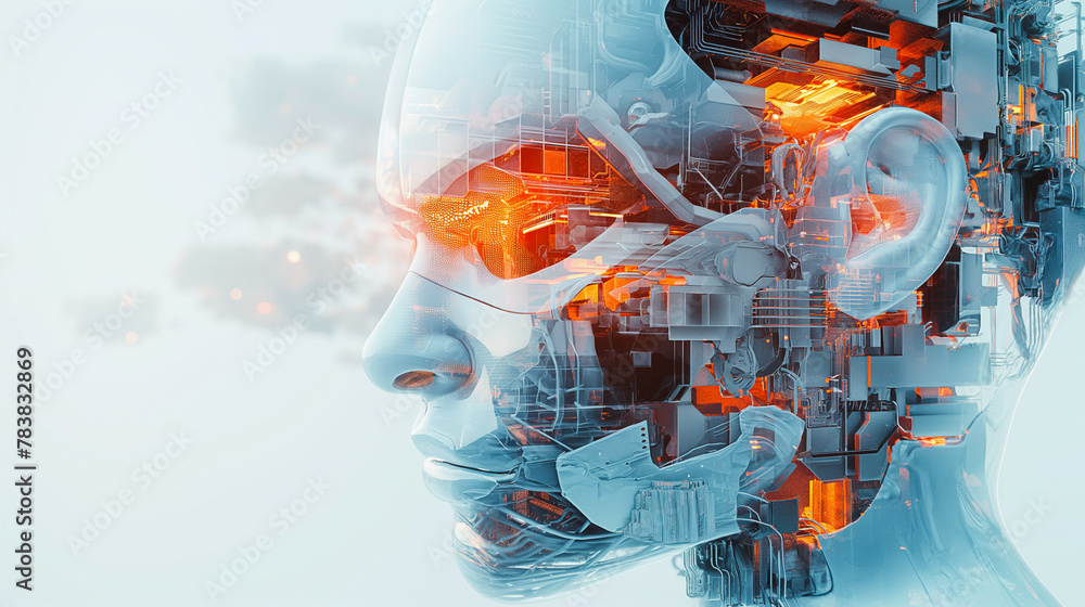 Poster a man's face is shown in a computer generated image with a blue background
