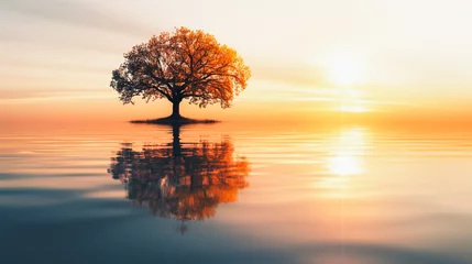 Store enrouleur sans perçage Réflexion A tree is floating in the water with the sun reflecting on the water