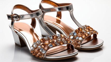 Sandals with intricate straps and embellishments, ideal for summer fashion, isolated on a white background