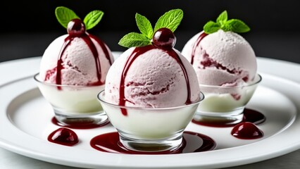  Indulgence in a glass  A trio of raspberry sorbet with mint garnish