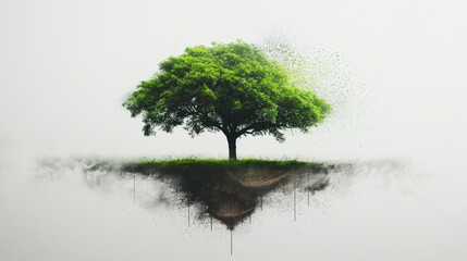 A tree is floating in the air above a white background - Powered by Adobe