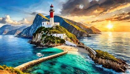 Fototapeta premium Generated image of lighthouse in the sea