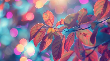vibrant leaves on abstract background and bokeh