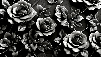Black rose seamless flower for wall tiles design 3D illustration rendering