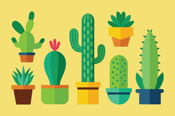 Cactus plants, botanical vector design collection