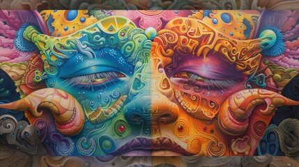 Metamorphosis psychedelic couple - obrazy, fototapety, plakaty