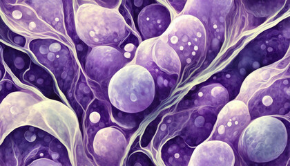 Lavender seamless organic liquid pour bubble textured background, abstract illustration. - 783836414