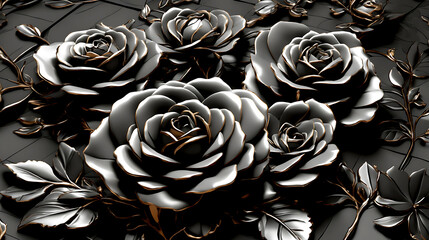 Black rose seamless flower for wall tiles design 3D illustration rendering