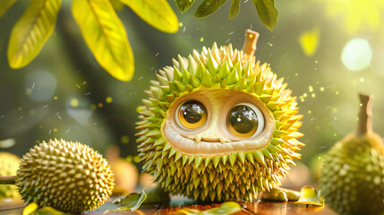 Cute Cartoon Durian Character with Big Eyes