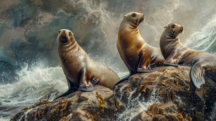 Stellar sea lions on rocks - 783837005