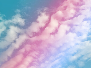 beauty sweet pastel red and blue colorful with fluffy clouds on sky. multi color rainbow image. abstract fantasy growing light