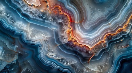 An amazing background featuring the cross section of a banded agate crystal, displaying intricate - obrazy, fototapety, plakaty