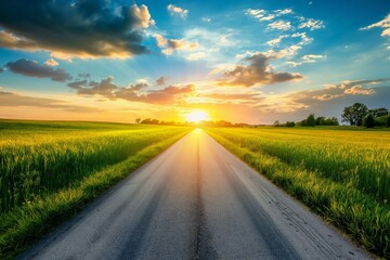 Stunning Sunset View Over a Country Road in Summer