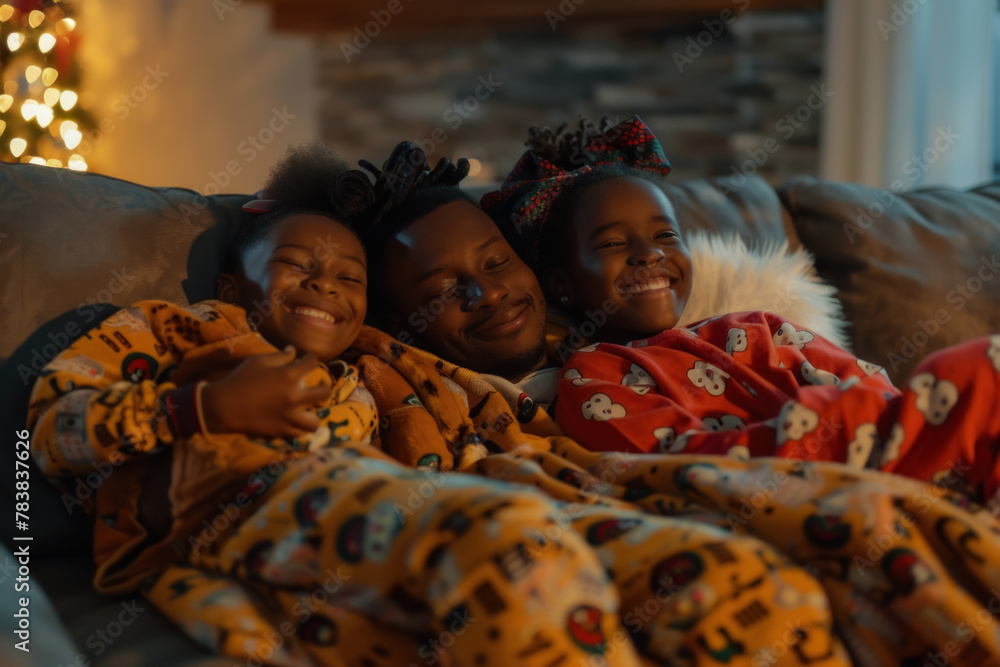 Poster Family Enjoying Cozy Christmas Eve in Matching Pajamas