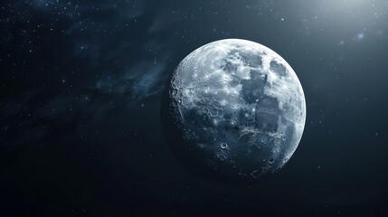 Fototapeta na wymiar The Earth's Moon radiates a ghostly glow against a pitch-black background