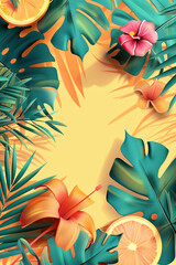 Summer tropical frame with copyspace in center. Greeting card or advert.