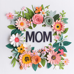 Frame of flowers that read MOM.  Mother's Day or birthday.